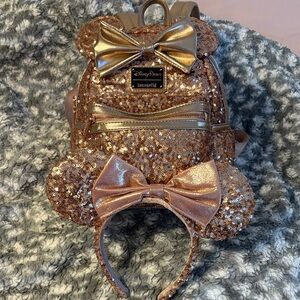 Disney rose gold Sequin Backpack and Headband Set